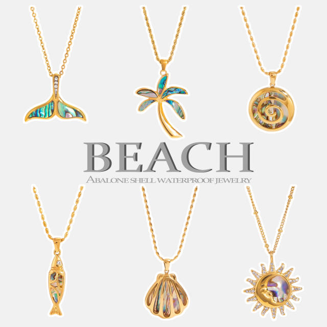 Summer beach Abalone pendant stainless steel necklace
