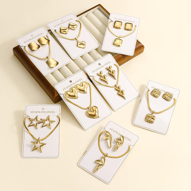 Easy match heart design stainless steel necklace earrings set