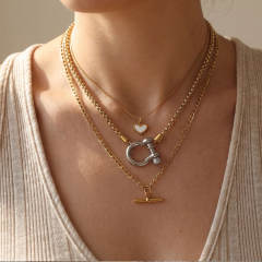 Hiphop personality heart pendant stainless steel necklace stackable necklace