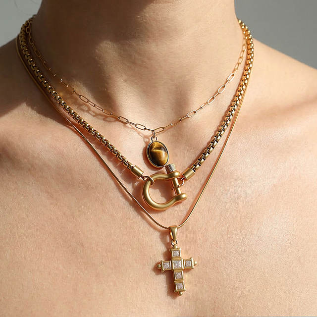 Punk trend diamond cross pendant stainless steel necklace stackable necklace