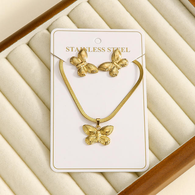 Heart-Shaped Geometric Fashion Concave-Convex Surface Earrings necklace set