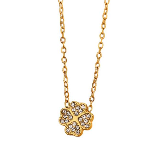 Popular Diamond-Encrusted Four-Leaf Clover Bracelet Necklace stainless steel necklace set