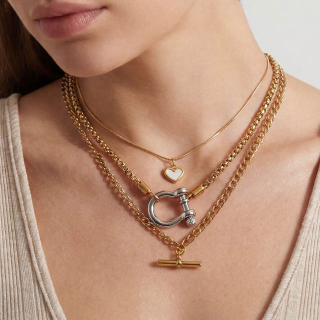 Hiphop personality heart pendant stainless steel necklace stackable necklace
