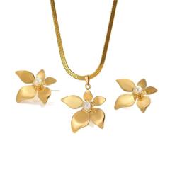 Boho pearl inlaid stainless steel necklace earrings set