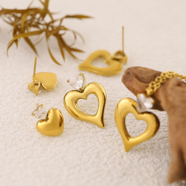 Best-Selling Ins-Style Heart-Shaped Diamond-Encrusted stainless steel necklace earrings set
