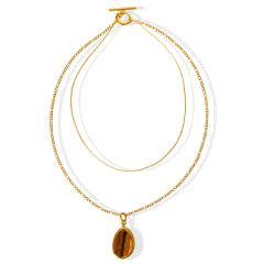 Natural Tiger Eye Stone Double-Layer Necklace stainless steel necklace
