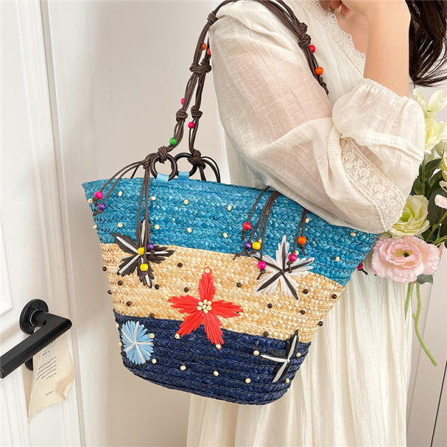 Bohemian style embroidered hand-woven beach bag