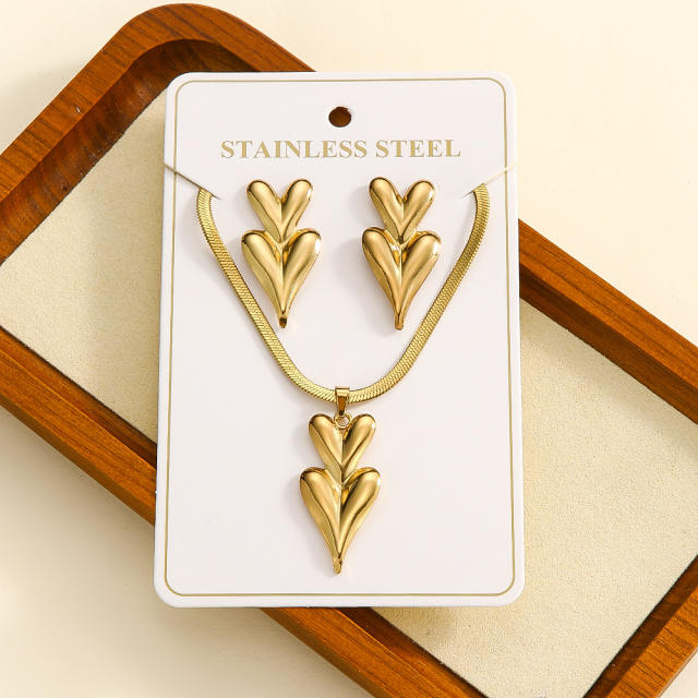 Easy match heart design stainless steel necklace earrings set