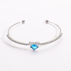 Colorful cubic zircon heart full diamond women copper bangle bracelet