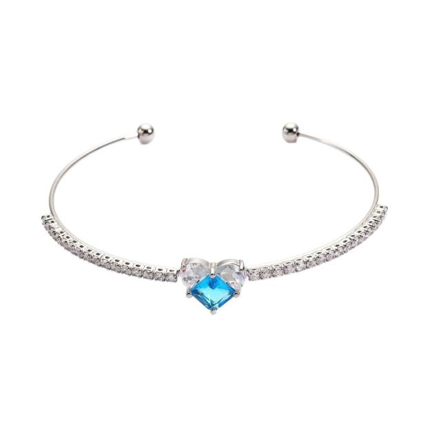 Colorful cubic zircon heart full diamond women copper bangle bracelet