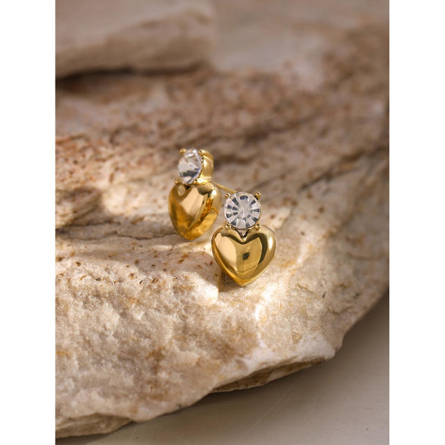 18k gold heart stainless steel earrings with diamond earrings