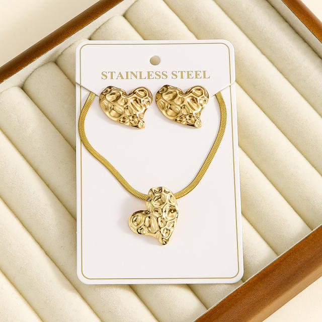 Heart-Shaped Geometric Fashion Concave-Convex Surface Earrings necklace set