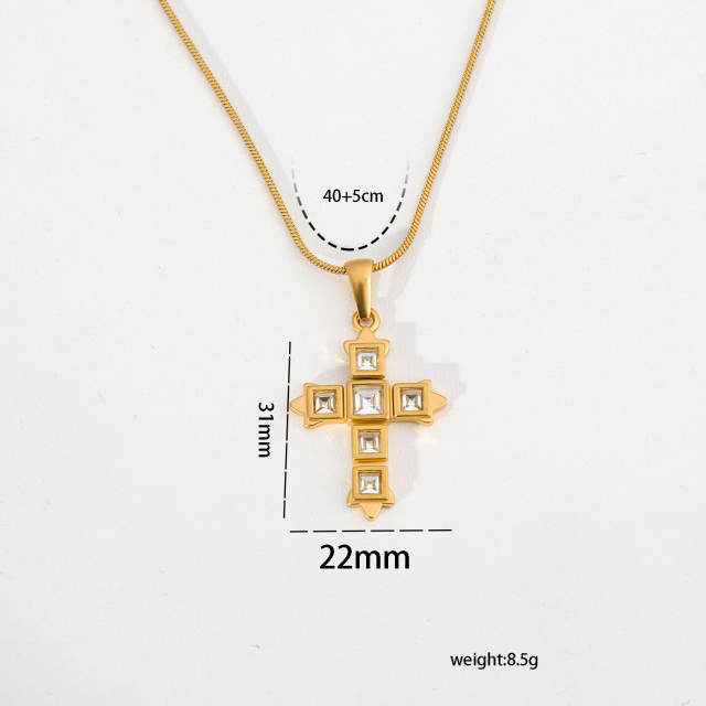 Punk trend diamond cross pendant stainless steel necklace stackable necklace