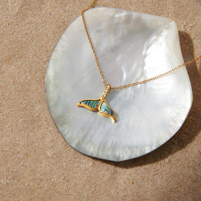 Summer beach Abalone pendant stainless steel necklace