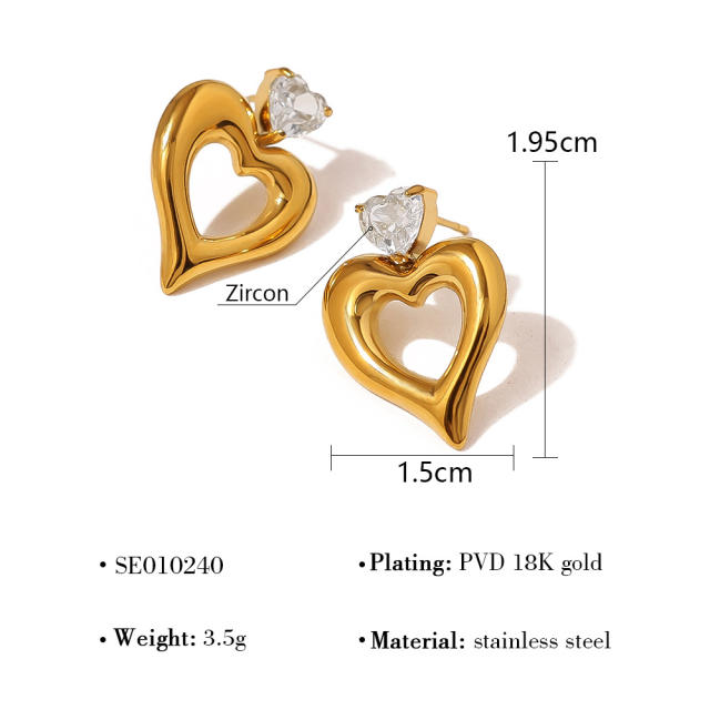 Best-Selling Ins-Style Heart-Shaped Diamond-Encrusted stainless steel necklace earrings set