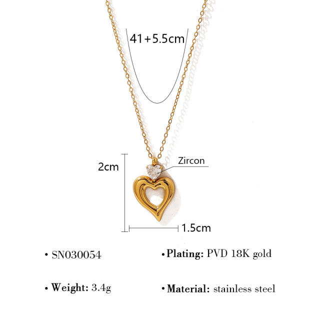 Best-Selling Ins-Style Heart-Shaped Diamond-Encrusted stainless steel necklace earrings set