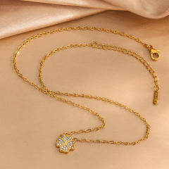 Popular Diamond-Encrusted Four-Leaf Clover Bracelet Necklace stainless steel necklace set