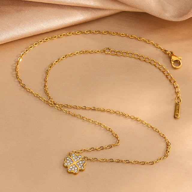 Popular Diamond-Encrusted Four-Leaf Clover Bracelet Necklace stainless steel necklace set