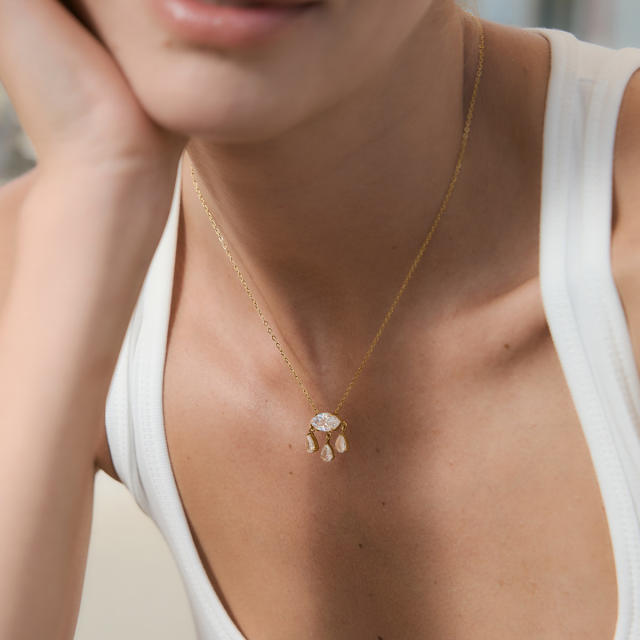 White Zircon Necklace for Women stainless steel necklace