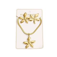 Fashion Style Stainless Steel necklace set Gold-Plated Jewelry Set with Flower Butterfly Heart Texture set