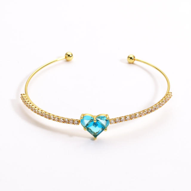 Colorful cubic zircon heart full diamond women copper bangle bracelet