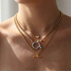 Hiphop personality heart pendant stainless steel necklace stackable necklace
