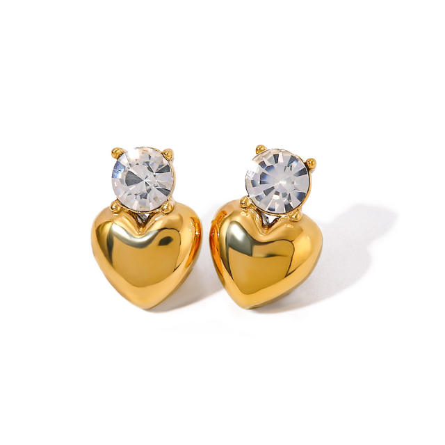 18k gold heart stainless steel earrings with diamond earrings