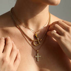 Punk trend diamond cross pendant stainless steel necklace stackable necklace