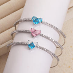 Colorful cubic zircon heart full diamond women copper bangle bracelet