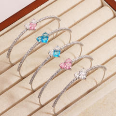 Colorful cubic zircon heart full diamond women copper bangle bracelet