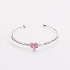 Colorful cubic zircon heart full diamond women copper bangle bracelet