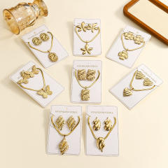 Fashion Style Stainless Steel necklace set Gold-Plated Jewelry Set with Flower Butterfly Heart Texture set