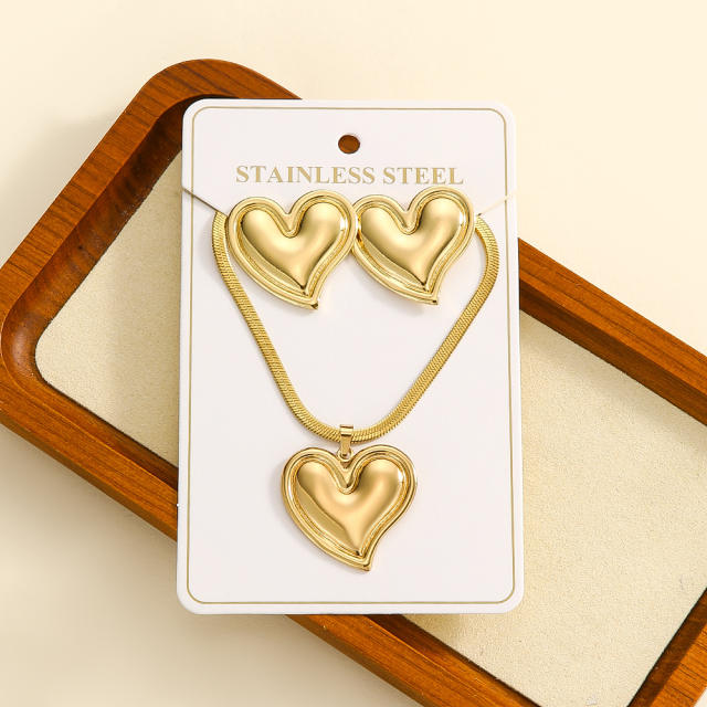 Easy match heart design stainless steel necklace earrings set