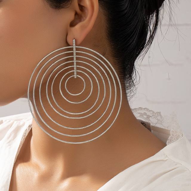 Big size multi layer circle alloy earrings for women