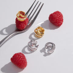 Simple diamond three line stainless steel ear cuff earrings