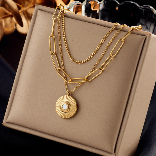 Fashion Gold-Plated three layer Stacked Multi-Element Pendant necklace stainless steel necklace