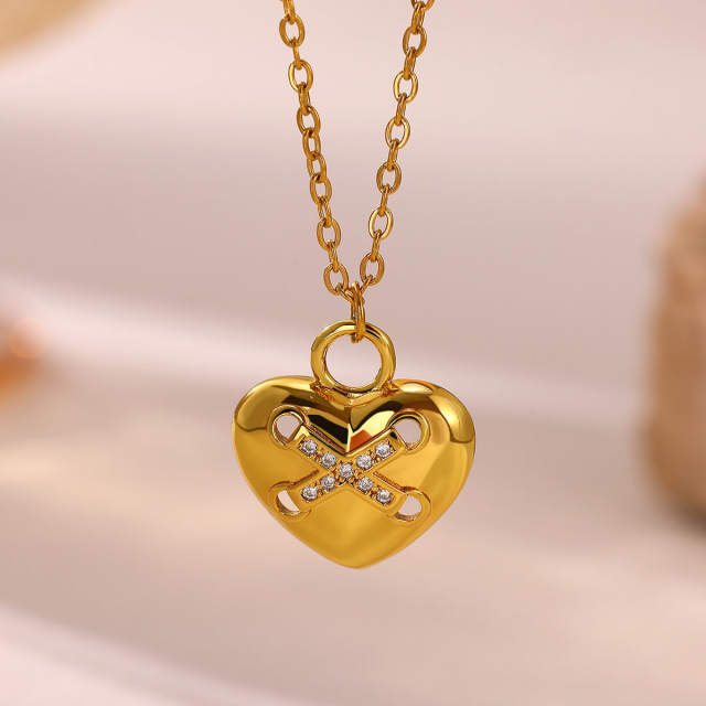 18KG diamond heart triangle multi pendant gold plated copper necklace dainty necklace