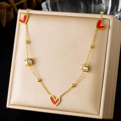 Enamel black red heart diamond stainless steel necklace dainty necklace