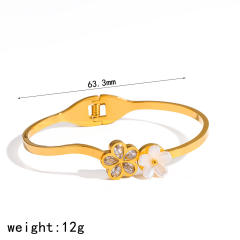 Vintage sweet white shell flower stainless steel bangle bracelet