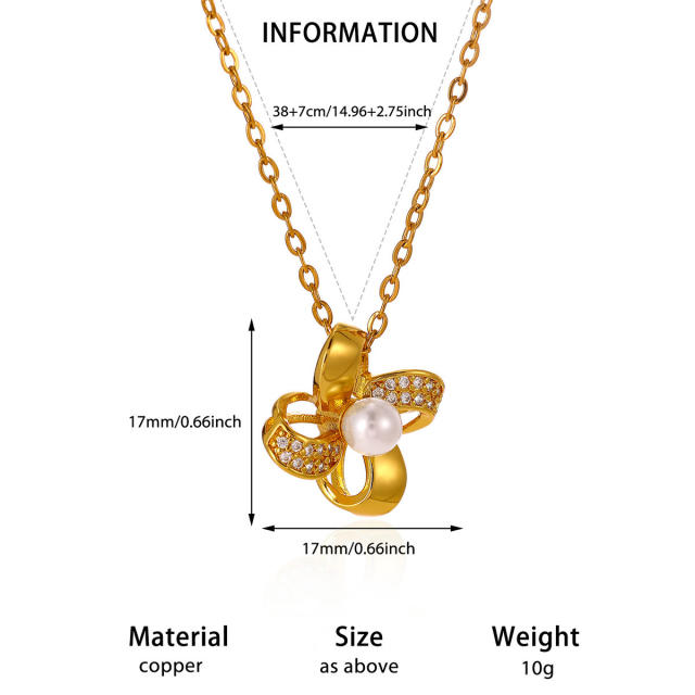 Dainty diamond flower heart cross pendant real gold plated necklace