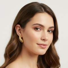 18KG rhinstone inlaid leaf design stainless steel earrings