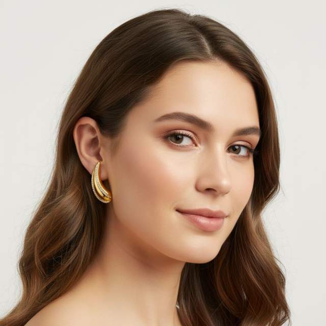 18KG rhinstone inlaid leaf design stainless steel earrings