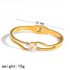 Vintage sweet white shell flower stainless steel bangle bracelet