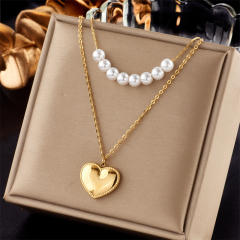 Fashion Gold-Plated three layer Stacked Multi-Element Pendant necklace stainless steel necklace