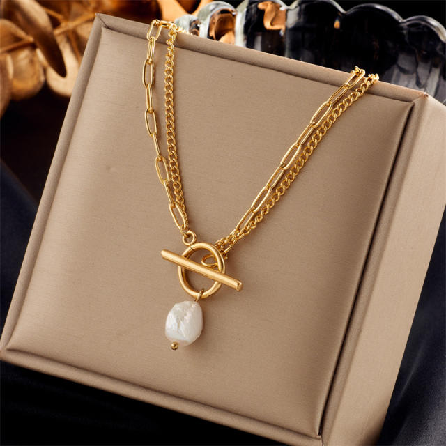 Fashion Gold-Plated three layer Stacked Multi-Element Pendant necklace stainless steel necklace