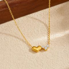 Dainty smooth heart diamond pendant stainless steel necklace
