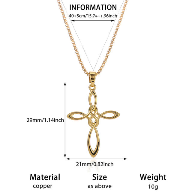 Elegant infinity cross ruby heart pendant gold plated copper necklace