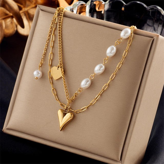 Fashion Gold-Plated three layer Stacked Multi-Element Pendant necklace stainless steel necklace