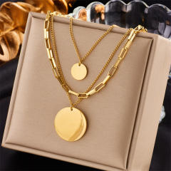 Fashion Gold-Plated three layer Stacked Multi-Element Pendant necklace stainless steel necklace