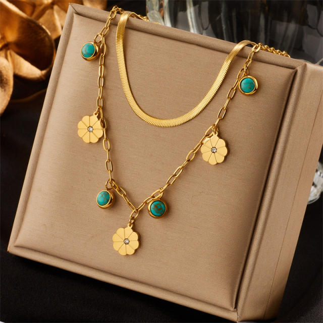 Fashion Gold-Plated three layer Stacked Multi-Element Pendant necklace stainless steel necklace